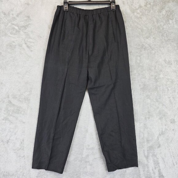 VINTAGE I. Magnin Pants Womens 8 Black Linen Elastic Waist Tapered Leg 90s - Picture 1 of 12
